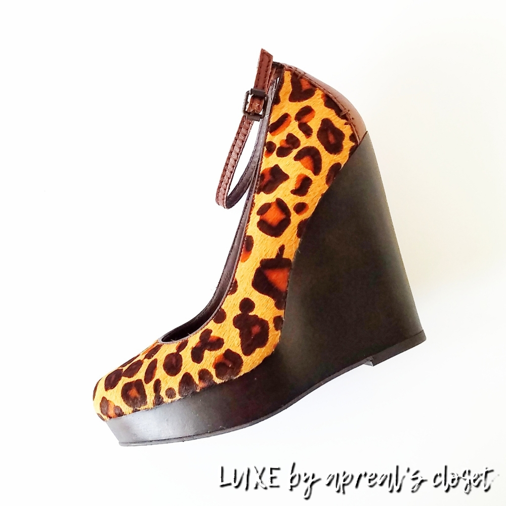 Calvin Klein Calf Hair & Leather Wood Wedge Shoes